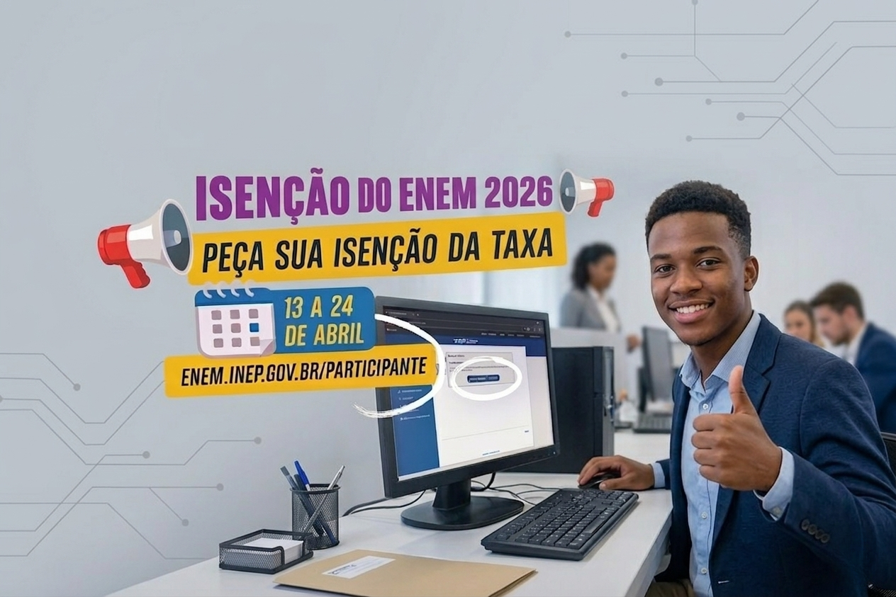 Enem 2026: Aberto o período para solicitação de isenção da taxa de inscrição e justificativa de ausência